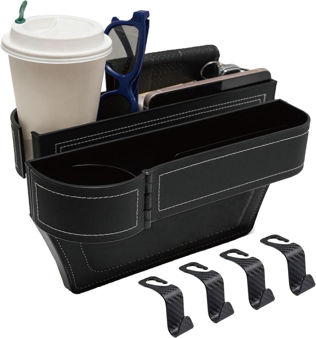 Car Seat Gap Filler Organizer,2 Pack Gap Filler for Car,Seat Gap Storage Box with Cup Holder Expander,Car Organizer Front Seat for Holding Phone, Glasses, Keys, Cards(Black)