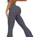 OVESPORT Workout Flare Jumpsuits Women Sexy Scrunch Butt Yoga Romper Backless Gym Bodycon V Back Seamless Unitard Playsuit (Large, Dark Grey)