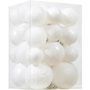 Christmas Ball Ornaments - 30pcs Shatterproof Christmas Ornaments Set Plastic Hanging Christmas Decorations for Xmas Tree Holiday Party Decor, 6 Styles in 4 Sizes (White)