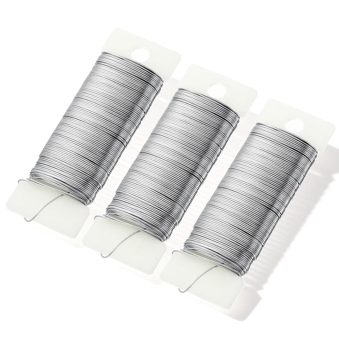 3 Pcs Floral Wire 22 Gauge, 38 Yards Silver Iron Flower Wire for Crafts, Thin Crochet Wires for Wreaths, Bouquet Packaging Decoration, Handicraft Making