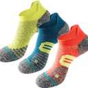 Coolmax Compression Running No Show Ankle Sock AntiBlister Athletic Cushioned Support gym Socks (Medium, Red-dark Blue-green)