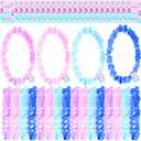 Hoteam 24 Counts Hawaiian Leis Bulk Tropical Flower Lei Hawaiian Necklaces with Cartoon Themed Blue Light Blue Pink Cartoon Alien Gift for Luau Beach Hawaii Party Favor Birthday Decoration