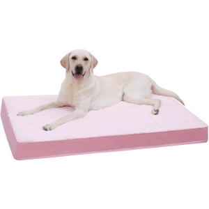 KSIIA Orthopedic Dog Bed - Waterproof & Washable with Removable Cover, Deluxe Plush Egg Crate Foam Design for Large Dogs, 41x27 Inch Pink Dog Crate Bed