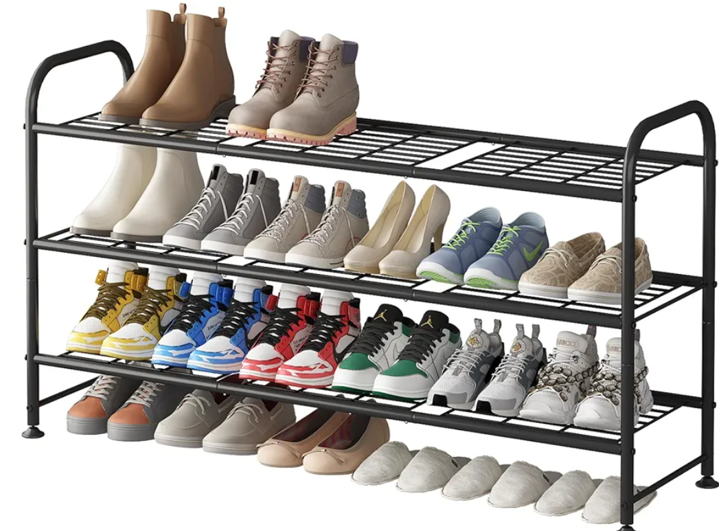 Shoe Rack 3 Tier Long Metal Shoe Organizer for Closet Entryway Black