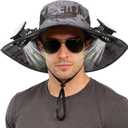 Solar Fan Hat,Solar Powered Fan Hat for Men Women,Wide Brim Sun Hat with 2 Solars Fan,2-in-1 Hands-Free Hats Fans (Black)