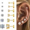 6 Pairs Hypoallergenic Silver-Plated Flat Back Earrings for Women,Stud Cartilage Earrings for Sensitive Ears Cubic Zirconia Ball Earring Screw Back Helix Conch Piercing Sets Trendy Jewelry Gifts