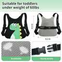 Toddler Harness Leash Anti Lost, 3 in 1 Baby Safety Wrist Link Belt with Dinosaur Pattern, Adjustable Kids Walking Strap for Boys Girls, Prevent Falling Travel Essentials (Black)