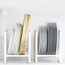 2PCS Plate Holders Organizer, Metal Dish Storage Dying Display Rack for Cabinet, Counter and Cupboard - White, 2 Large