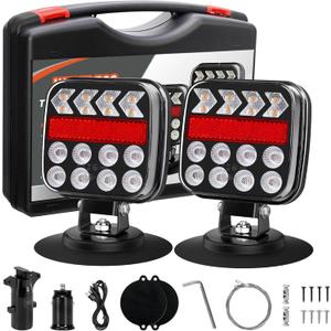 Wireless Trailer Lights, Adjustable Magnetic LED Trailer Lights with Reflectors, Rechargeable Tow Tail Light Kit for Trucks, Boats, RVs, Campers, IP67 Waterproof, Black
