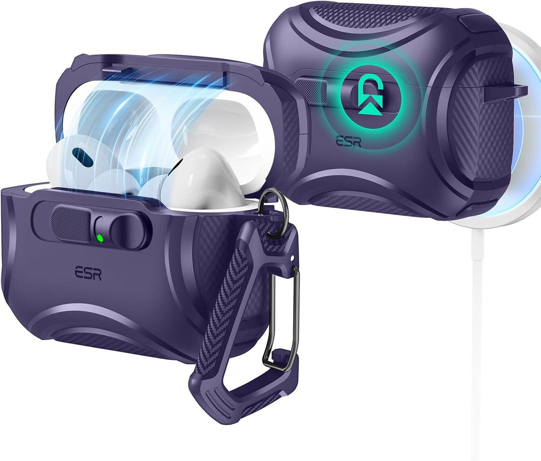 ESR for AirPods Pro 3 Case (2025), Compatible with Airpods Pro 3rd Generation Case (USB-C Cable), Effortless MagSafe, Drop-Proof Lock, Easy Open, Cyber Series, Purple