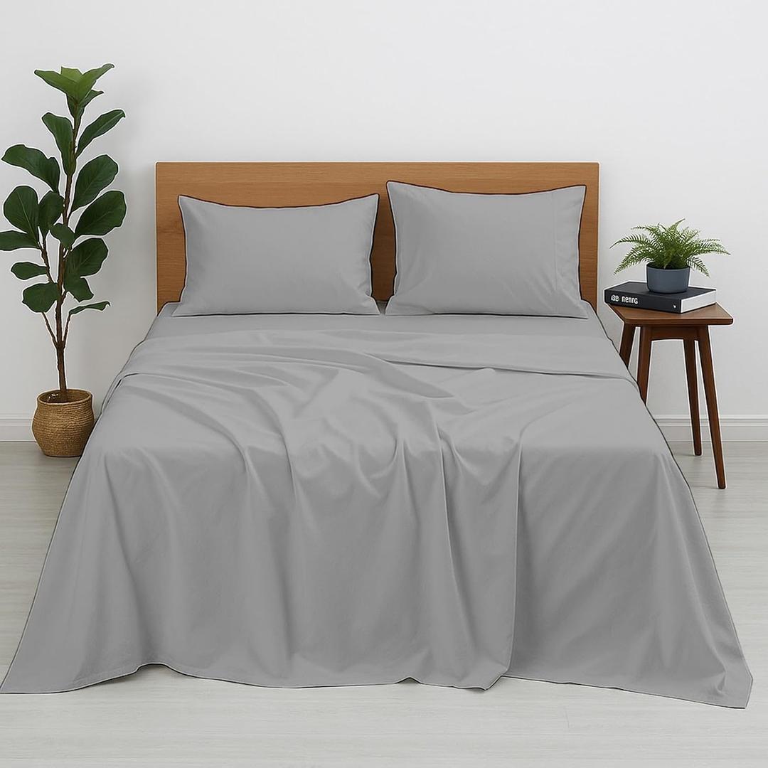 Cottington Lane Premium Quality 100% Egyptian Cotton 4 Piece Queen Size Bed Sheet Set Fits 12 inch Deep Pocket Mattress, Naturally Cool, Soft & Durable Luxury Bedding, Silver Grey Solid