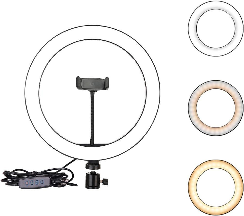 Ring Light OEBLD Dimmable with 3 Light Modes & 10 Brightness Level LED Ring Fill Lights for Phone Live Stream Makeup YouTube Shooting (C(10''Ring Light with Clip))