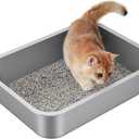 Stainless Steel Litter Box - Metal Small Cat Kitty Litter Box Pan, Indoor Low Entry Litterbox Tray, Odor-Free, Non-Stick, Easy Cleaning Pet Toilet Supplies for Kitten, Rabbit, Dog