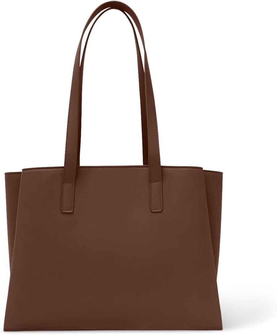 Work Tote Bags for Women 14 Inch - Work Bag Laptop Bag with Zip Compartments - Large PU Leather Office Computer Briefcase