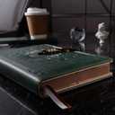 ZXHQ Lock Journal with Pen, A5 240 Pages Diary with Lock, Brown Edge, Refillable, Leather Hardcover (8.5  5.9inch) Dark Green