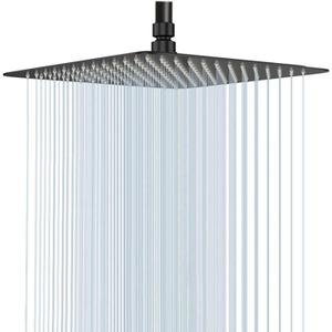 GGStudy 16 Inch Square Stainless Steel Shower Head Rain Style Large Shower Head Matte Black High Pressure (16inch)
