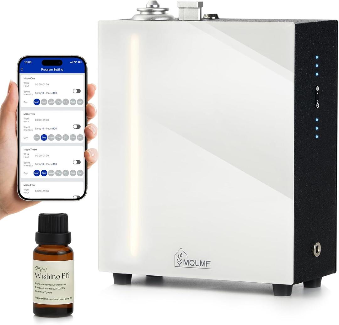 HVAC Diffuser Scent System - 3000 Sq Ft,WiFi & Bluetooth App Remote Control,Waterless,Quiet,Ambient Light,Metal,Commercial Hotel Collection Whole House Diffuser Machine - White