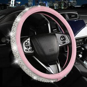 New Crystal Rhinestones Steering Wheel Cover for Women Girls Bling Diamond Pink Leather Steering Wheel Cover Car Accessories Universal 15 Inch Wheel Protector(Pink) New Crystal Rhinestones Steering Wheel Cover for Women Girls Bling Diamond Pink Leather Steering Wheel Cover Car Accessories Universal 15 Inch Wheel Protector(Pink)