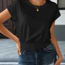 Remidoo Women's Banded Bottom Tops Short Sleeve Cropped T Shirt (Black, XXL)