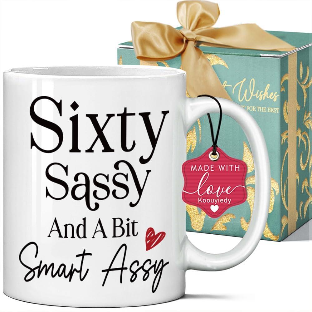 60th Mug, 60th Birthday Gifts for Women, Funny Gift for 60th Woman, 60 Birthday Party Decorations for Her - 60 Gift for Her - Christmas Gifts for Mom, Grandma, Wife 11 oz white