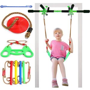 Indoor Kid Swing, Kids Doorway Swing, Door Pull up bar Doorway with 4pcs, Door Pull up bar for Adults,Doorway Gym for Kids Door Swing (JS010007-OR)