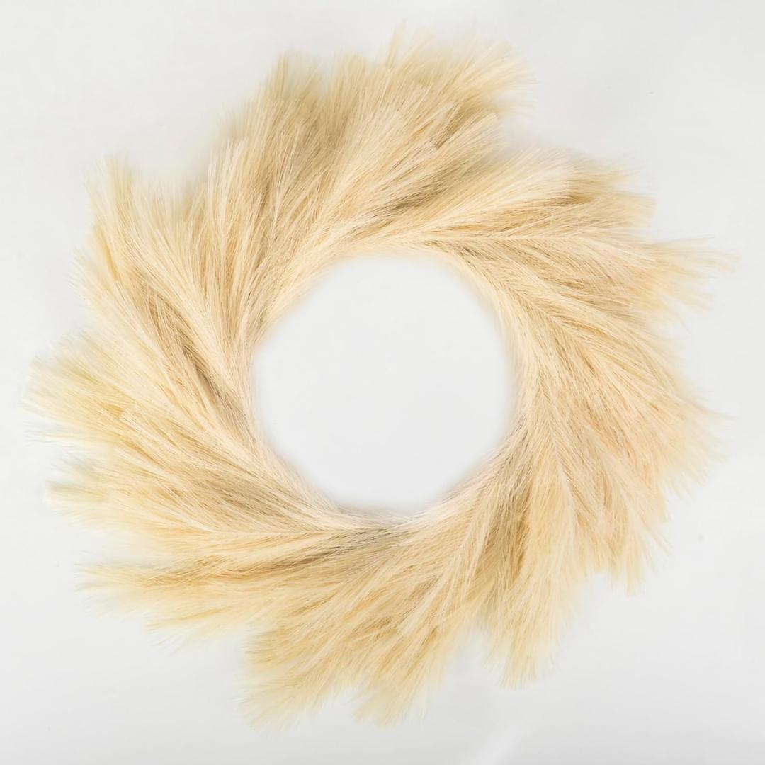 Perfnique Pampas Grass Wreath, 27'' Faux Pampas Wreath for Front Door, Artificial Pampas Wreath for All Seasons, Boho Wall Decor, Farmhouse Pampas Grass Garland, DIY Wreath Arrangement (Ivory)