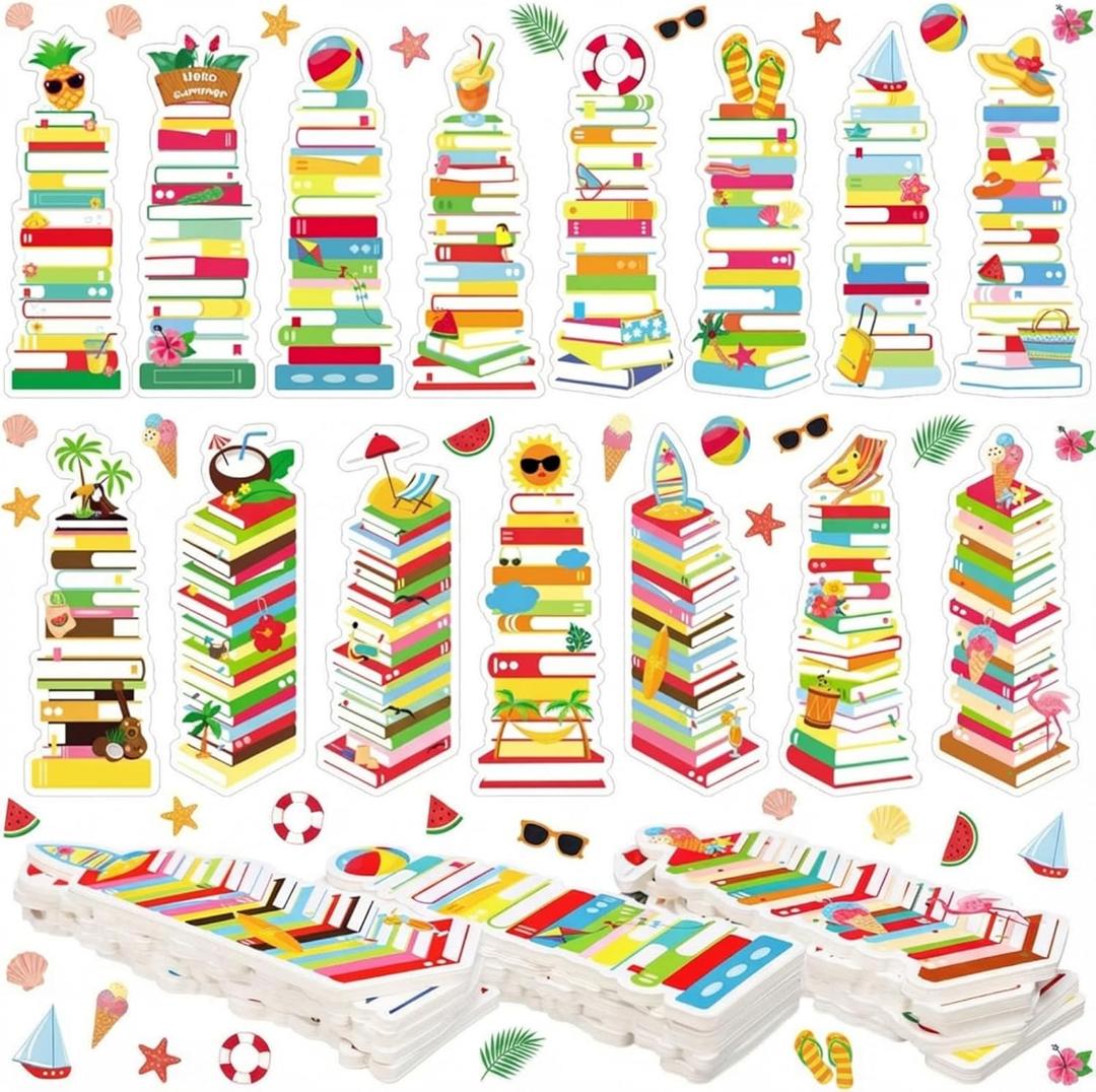Kolldenn 150 Pcs Book Tracker Bookmarks Bulk 6.3 x 1.97 Inch Bookshelf Love to Read Bookmarks Paper Tracking Double Sided Reading Page Markers for Back to School Reading Lover(Summer)