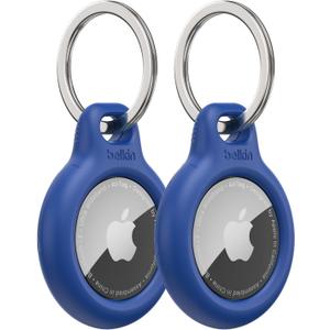 Belkin Apple AirTag Secure Holder with Key Ring, Durable Scratch Resistant Case With Open Face & Raised Edges, 2 count (Pack of 1) (Blue)