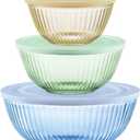 Pyrex Colors Tinted (3-Pack, Full Set) Sculpted Tinted Glass Mixing Bowls With Plastic Lids, Nesting Space Saving Set of Bowls For Prepping and Baking, 1.3QT, 2.3QT & 4.5QT (Yellow, Green, Blue)