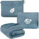 PAVILIA Travel Blanket and Pillow, Arms Opening Airplane Blankets for Adults, Compact Plane Blanket with Arm Hole 2-in-1 Bag for Flight Car Camping Fit in Luggage Backpack Traveler Gift, Blue (65 x 40 inches)