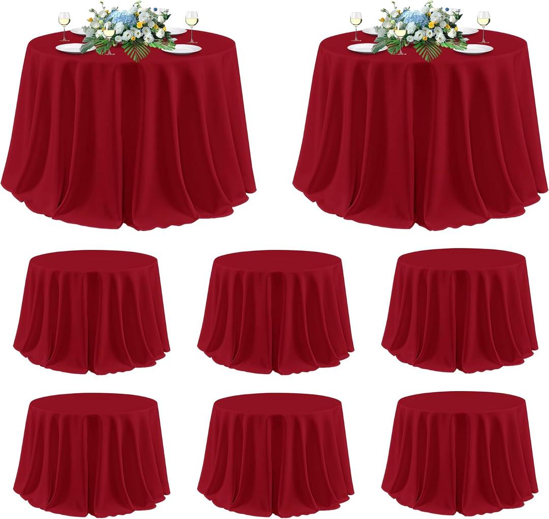 sancua 8 Pack Christmas Red Round Tablecloth 120 Inch Fit 48-96 Inch Tables