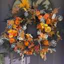 6 PCS Halloween Decorations, 19.5 Inch Artificial Flower Stems Halloween Branches with Eucalyptus Pumpkins Leaf Ghost&Bat Accents, Festive Ornaments and Picks, Holidy Black Table Centerpieces Decor