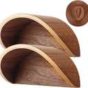 Cowboy Hat Rack for Wall,2 Pack Wooden Hat Holder,with Satin Finish Hat Hooks,Non-Damage Brim Design Can Keeps Original Shape of Hat, for Western Hat Organizer (Walnut Wood)