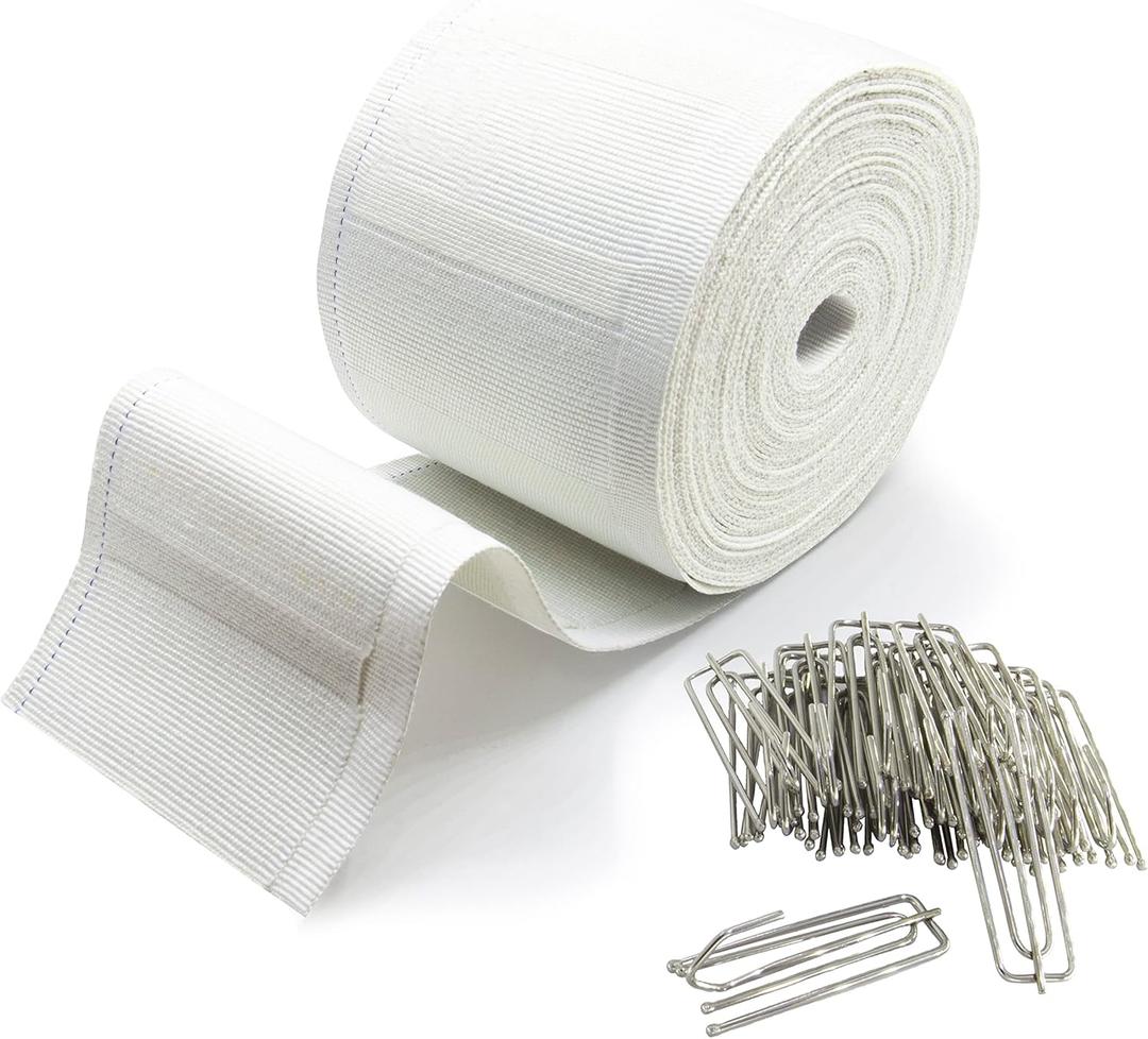Marcoborthers 2.8 inch Length 10 Yards White Curtain Heading Deep Pinch Pleat Tape,with 20 Pcs Stainless Steel 4 Prong Curtain Pleat Hook Clip