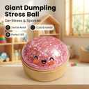 Giant Dumpling Stress Ball, Big Squishy Steamed Bun Glitter Fidget Toy with Steamer, Helps with Stress Relief, Soft Squeeze Ball for Kids and Adults (Pink Glitter)