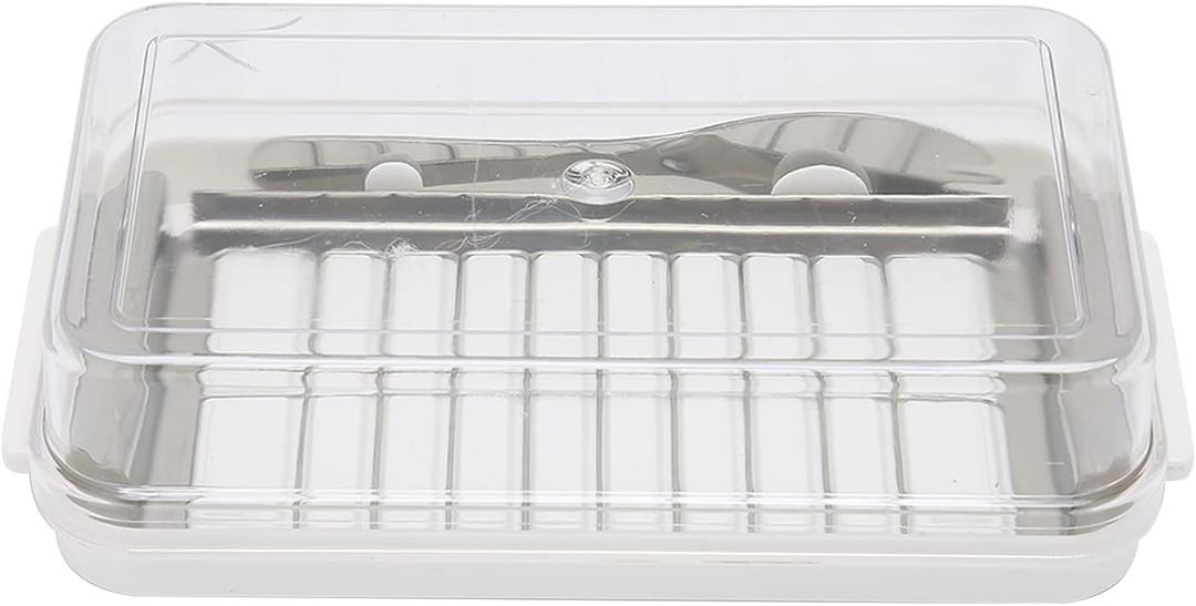 Butter Slicer Cutter, and Cheese Dividable Lid Airtight Preservation Container Box Stick Dish with for Fridge Easy Cutting Stainless Steel Cutter Style Case Various Sizes Wide Cream Keeper (White)