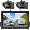 10.1" - 2 Magnetic Solar Wireless Backup Camera, HD 1080P DVR Monitor, Dual RV Cameras System for Hitch Towing RV Camper Trailer, IR Night Vision, Rechargeable Battery, Type-C Charging, SR2