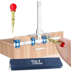 Cabinet Hardware Jig, King&Charles Metal Cabinet Handle Jig with Automatic Center Punch, Perfect Set - Avoid Jitter Caused by Direct Drilling, Use for Handles and Pulls on Drawers/Doors.