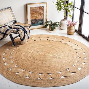 GRUHUM Jute Area Rug 4ft Natural Fiber Round Handmade Boho Charm Farmhouse Soft Bohemian Braided Reversible Rustic Vintage Rugs for Indoor Kitchen Bedroom Living Room Hallways Enterways(4'ft Round)