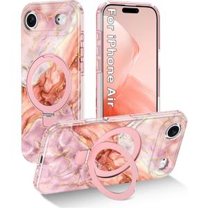 for iPhone Air Case/iPhone 17 Air Case,[Compatible with MagSafe][Magnetic Invisible Ring Stand],Shockproof Protective Slim Women Girl Cover for Apple iPhone 17 Air6.5 inch,Pink Gold Marble