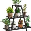 Plant Stand Indoor Plant Shelf Outdoor bamboo Plant Rack, 3 Tiers Ladder Plant Holder Flower Stand for Living Room Balcony Garden Patio,Living Room Boho Home Decor for Gardening Gifts (Black)