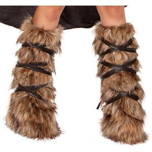 GREUS Halloween Viking Warrior Costume Set Brown Faux Fur Arm & Leg Warmers Fluffy Long Boot Cuffs Covers Arm Wrap for Women