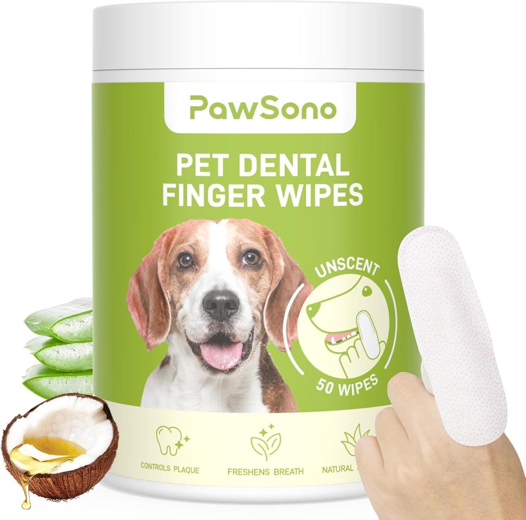 2 x Dog Teeth Cleaning Wipes, Fresh Breath Pet Dental Finger Wipes for Dogs & Cats, Dog Dental Wipes Teeth Wipes, Lick-Safe Pet Toothbrus for Easy Removal of Tartar Buildup, Unscented - 50 PCS
