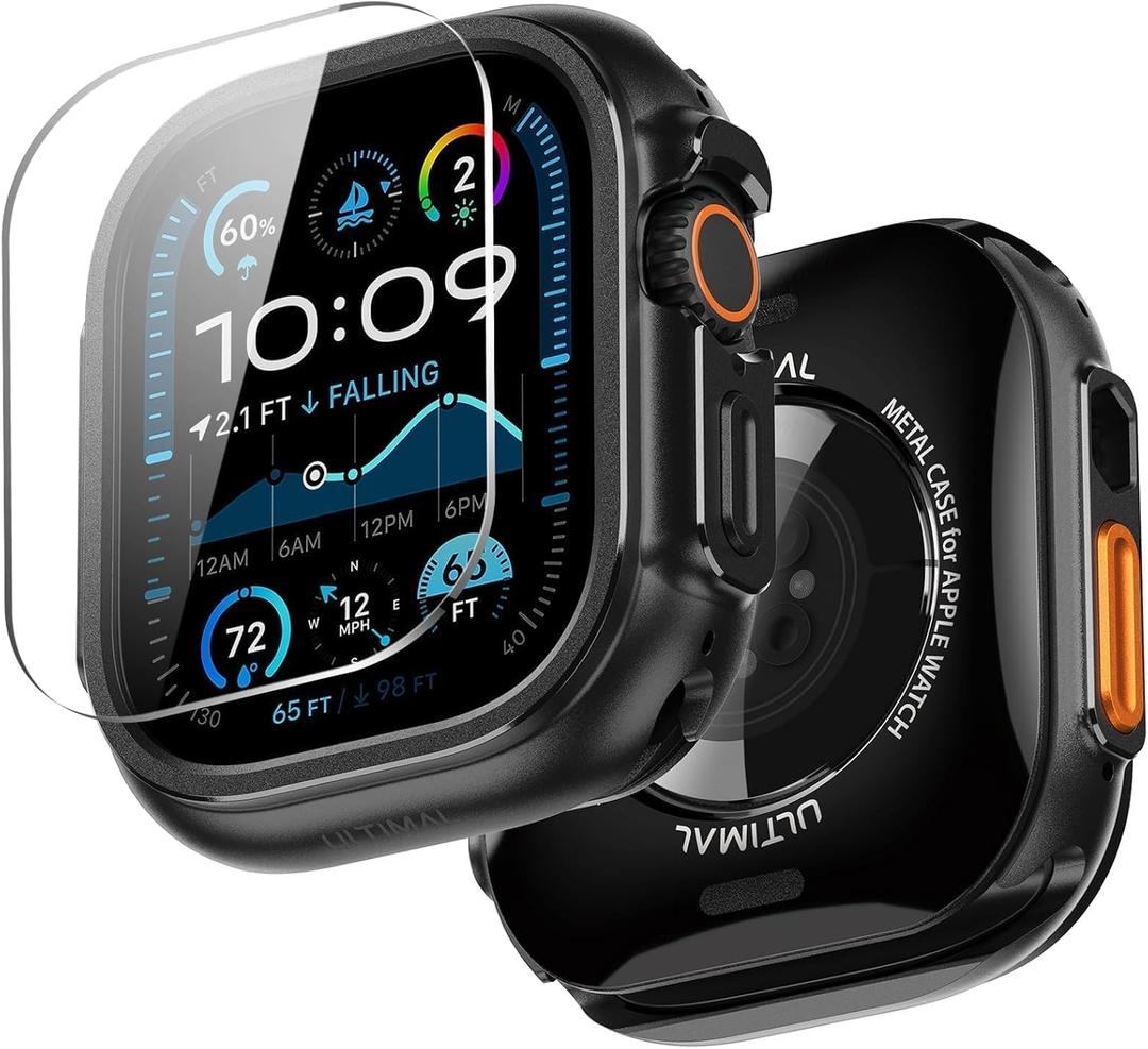 ULTIMAL Metal Case Compatible with Apple Watch Ultra 3/2/1 49mm with Back Cover, Military Grade Shockproof Protective Case, Rugged Cover for iWatch 49mm (Black)