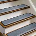 J JIMOO Stair Treads Non Slip for Wooden Steps, 15 PCS 8" X 30" Stair Carpet Runner Indoor with Extra Adhesive, Edging Staircase Rugs for Kids Pets Elders, Gray (Grey)
