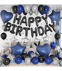 Navy Blue Birthday Party Decorations Set – 92Pcs Set with Banner, Star Garland, Crown, Heart & Star Foil Balloons, Fringe Curtain, Cake Topper, Tablecloth, Latex & Confetti Balloons for Men & Women