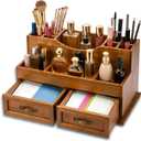 Rustic Wood Makeup Organizer with 2 Drawers, Vintage Tabletop Storage Box for Perfume, Skincare and Beauty Supplies, Thick Wood Design for Office, Bathroom, or Countertop