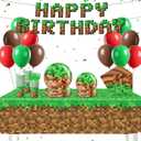 134Pcs Pixel Birthday Party Supplies for Birthday Decorations Serves 24 Guests