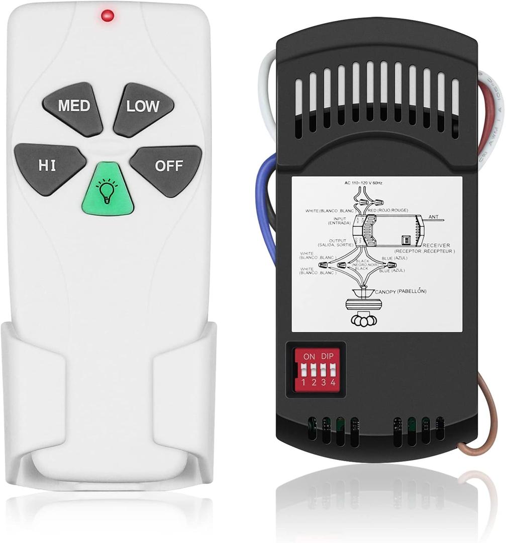 Universal Ceiling Fan Remote Control Kit, Replacement for Harbor Breeze Hampton Bay Hunter Litex, 3 Speed Control with Light Dimmer, Included FAN28R Receiver and Wall Mount