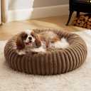 Bedsure Donut Medium Dog Bed - Washable Faux Fur with Corduroy Fleece & Anti Slip Bottom, Round Pet Bed with Removable Cover, Camel Brown, 30x30x8 inches